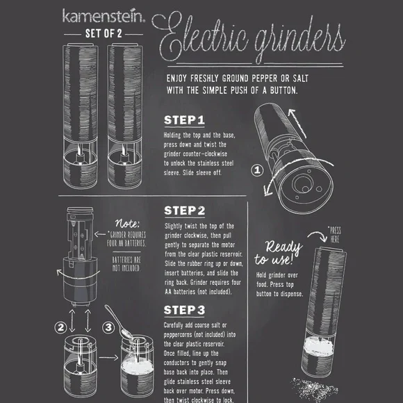 Kamenstein Electric Stainless Steel Salt and Pepper Grinder Set of 2 NEW!!! - Picture 6 of 7